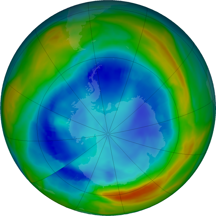 Antarctic ozone map for 09 August 2023